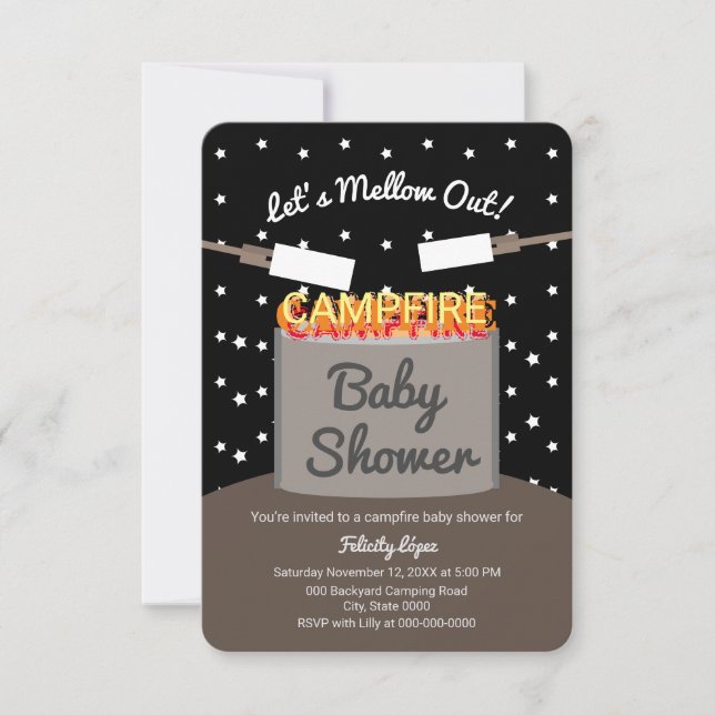 Invitation Cute Marshmallow Starry Nighttime Campfire Baby (Devant)