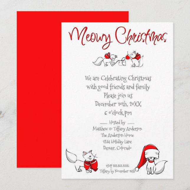 Invitation Cute Meowy Kitties de Noël (Devant / Derrière)