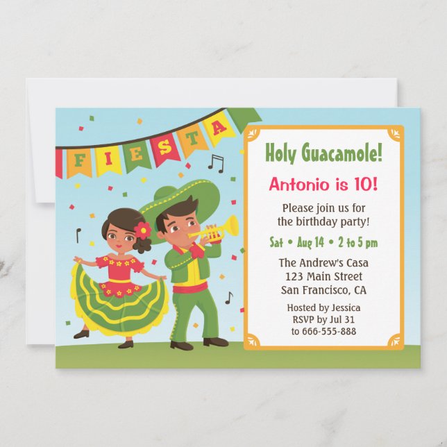 Invitation Cute mexicaine Fiesta Anniversaire de enfant hispa (Devant)