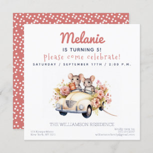 Invitation Cute Mice dans une voiture Anniversaire de enfant 
