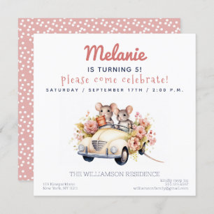 Invitation Cute Mice dans une voiture Anniversaire de enfant