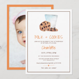 Invitation Cute Milk Cookies aquarelle photo Premier annivers