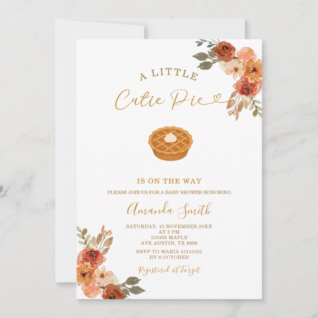 Invitation Cute Mini Cutie Pie En vichy Automne Baby shower (Devant)