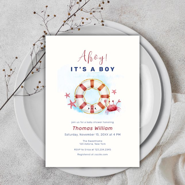 Invitation Cute Minimal Crabe Nautique Baby shower d'étoiles  (Cute Minimal Nautical Crab Starfish Baby Shower Invitation)