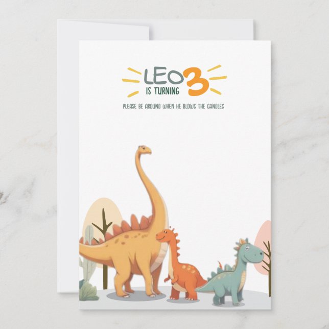 Invitation Cute Minimal Dinosaur 3rd Birthday Party Boy (Devant)