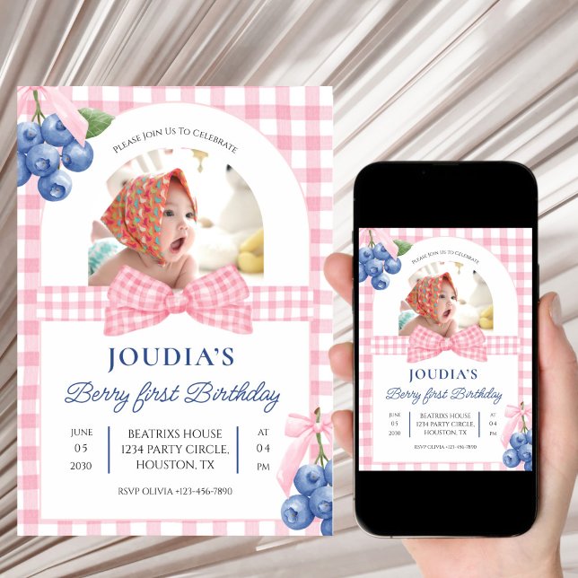 Invitation cute minimalist Watercolor  Berry First birthday (Créateur téléchargé)