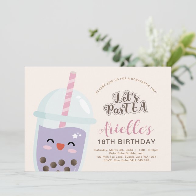 Invitation Cute Minimaliste Boba Bubble Thé Anniversaire (Debout devant)