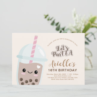 Invitation Cute Minimaliste Boba Bubble Thé Anniversaire