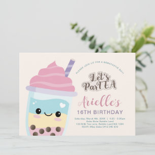 Invitation Cute Minimaliste Boba Bubble Thé Anniversaire Invi