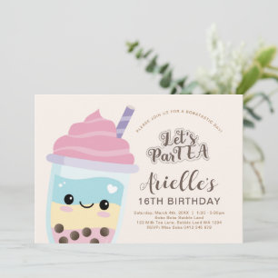 Invitation Cute Minimaliste Boba Bubble Thé Anniversaire Invi