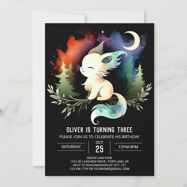 Invitation Cute minimaliste Chat Anniversaire (Devant)