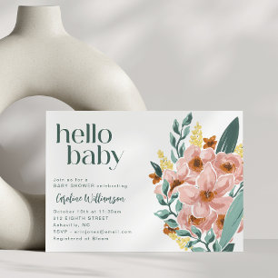 Invitation Cute Mint Sage Rose Floral Hello Baby shower