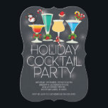 Invitation Cute Modern Chalkboard Holiday Cocktail Party<br><div class="desc">Die-Cut Invitation de fête avec tableau noir contemporain avec cocktails de noël orné d'un bonhomme de neige,  sucre de canne,  chapeau santa & saint vert avec baies rouges.</div>