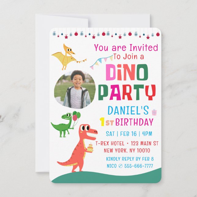 Invitation Cute Modern Dino Dinosaur fête d'anniversaire pour (Devant)