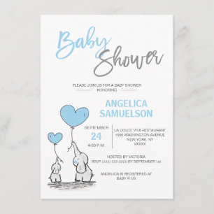 Invitation Cute Modern GARY Blue maman Elephant & Baby shower