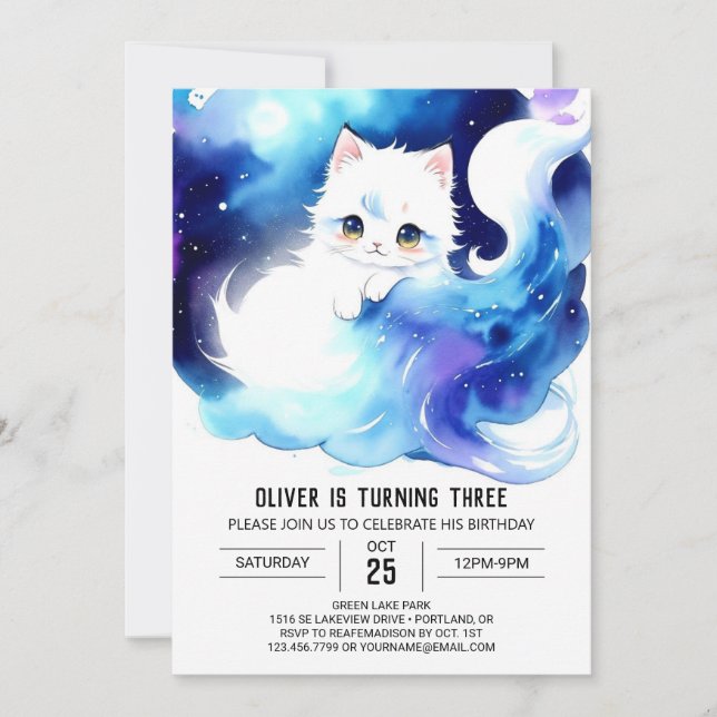 Invitation Cute Modern Kitten Anniversaire (Devant)