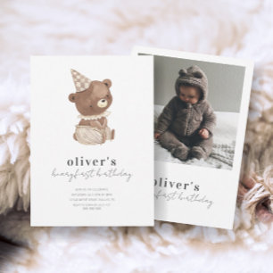 Invitation Cute Modern Little Bear Photo 1er anniversaire