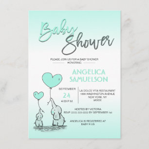 Invitation Cute Modern MINT Mommy Elephant & Baby shower