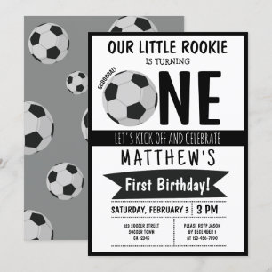 Invitation Cute Modern Soccer Ball Ribbon Enfants 1er anniver