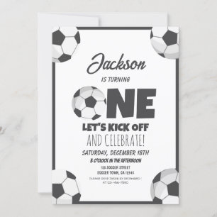 Invitation Cute Modern Soccer Sports Enfants 1er anniversaire
