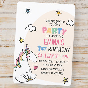 Invitation Cute Modern Unicorn et Stars Fête d'anniversaire d