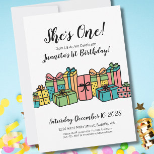 Invitation Cute moderne coloré 1er anniversaire