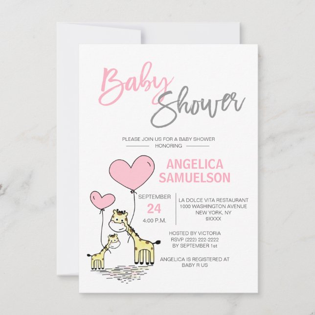 Invitation Cute Moderne Rose Mommy Giraffe Girls Baby shower (Devant)