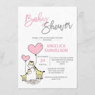 Invitation Cute Moderne Rose Mommy Giraffe Girls Baby shower