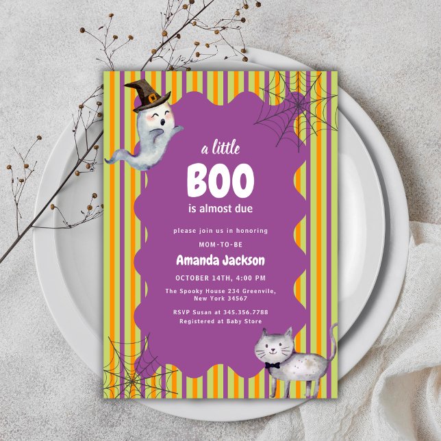 Invitation Cute Moderne Un Petit Boo Ghost Baby shower Chat (Cute Modern A Little Boo Ghost Cat Baby Shower Invitation)