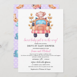 Invitation Cute Monkey Girl Baby shower Drive Through