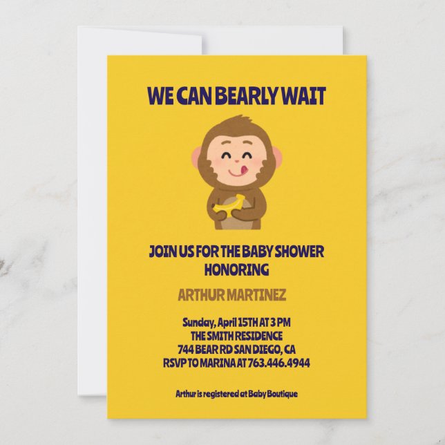 Invitation Cute Monkey thème Baby shower garçon (Devant)