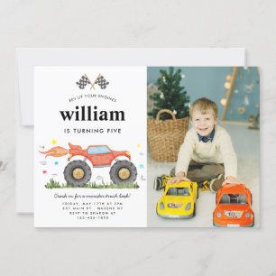 Invitation Cute Monster Truck Bash Race Photo Anniversaire de