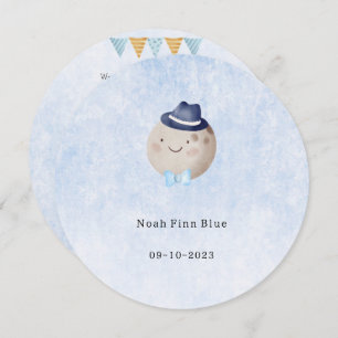 Invitation Cute Moon With Hat And Bow Baby Boy Card