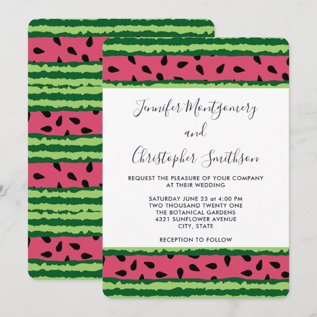 Invitation Cute Motif de pastèque rose et Mariage vert (Devant / Derrière)
