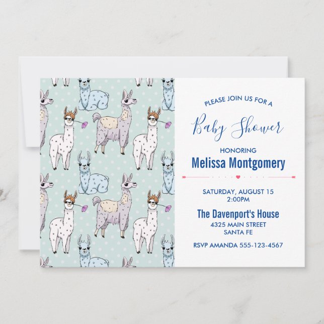 Invitation Cute Motif Lama sur Baby shower Pois (Devant)