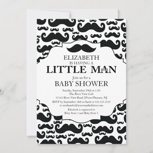 Invitation Cute Mustache Bash Boys Baby shower (Devant)