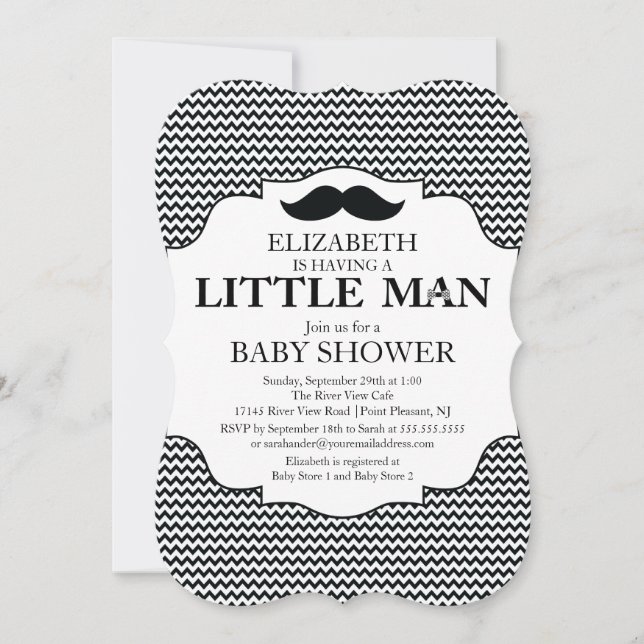 Invitation Cute Mustache Bash Boys Baby shower Chevron (Devant)