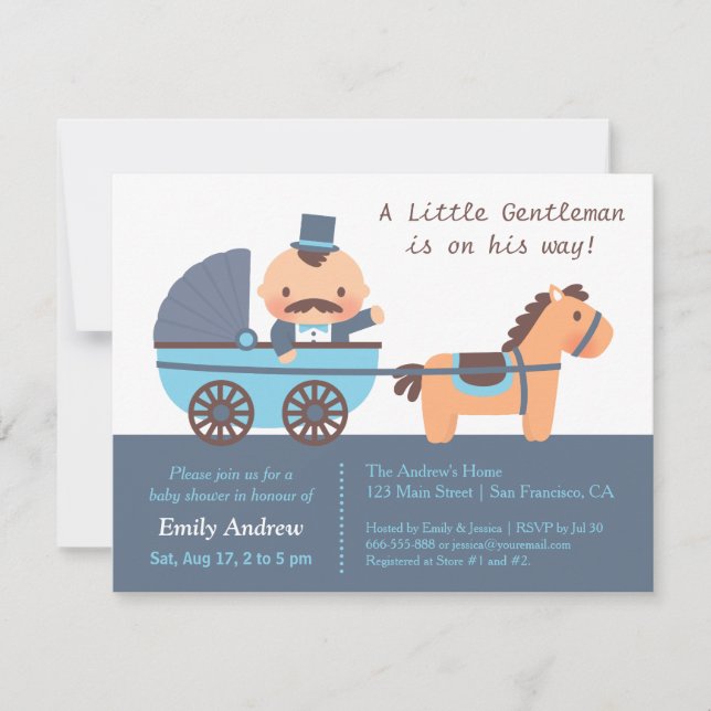 Invitation Cute Mustache Gentleman Baby Shoy (Devant)