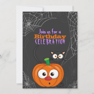 Invitation Cute n Éffrayant Scaredy Chat et Citrouille Annive