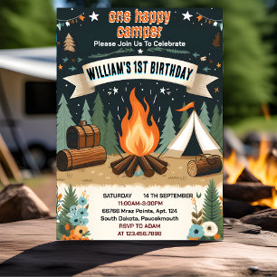 Invitation Cute Nature Boys One Happy Camper 1er Anniversaire