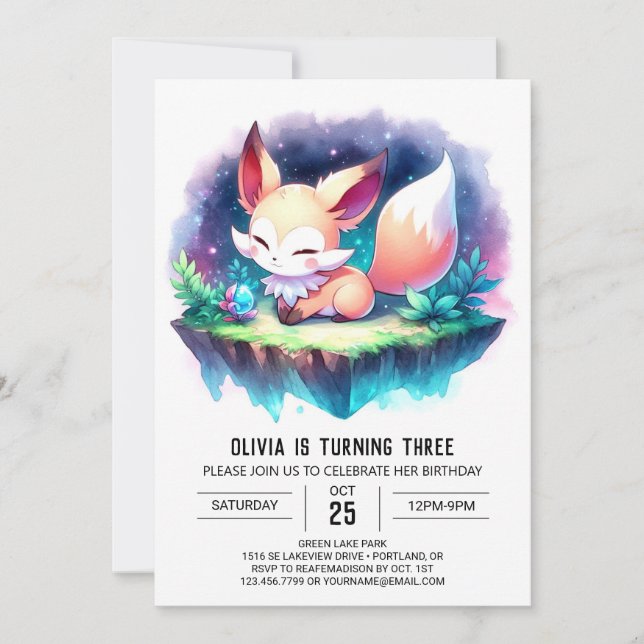 Invitation Cute Nature Fox Anniversaire numérique (Devant)