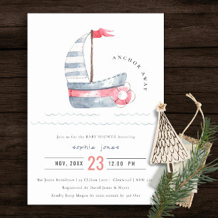 Invitation Cute Nautical Pastel Rouge Bleu Baby shower de voi