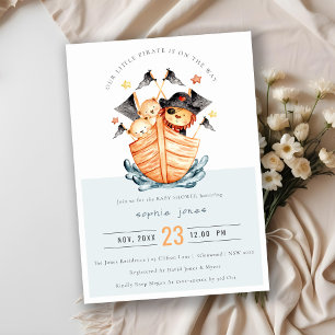 Invitation Cute Nautical Pirate Ship Lion Cub Baby shower