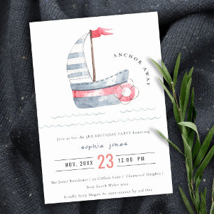 Invitation Cute Nautical Red Blue Anniversaire de enfant voil