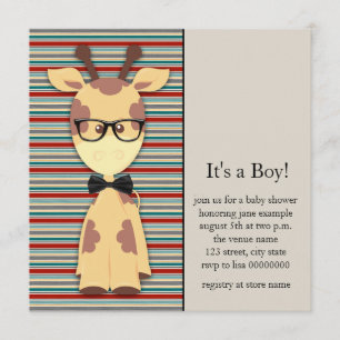 Invitation Cute Nerdy Geek Giraffe Baby Boy Douche