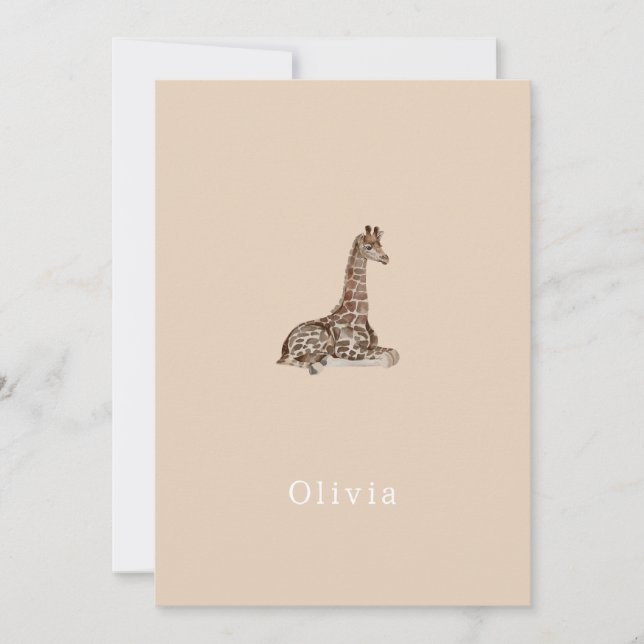 Invitation Cute Neutral Birth Announcement Giraffe Card (Devant)