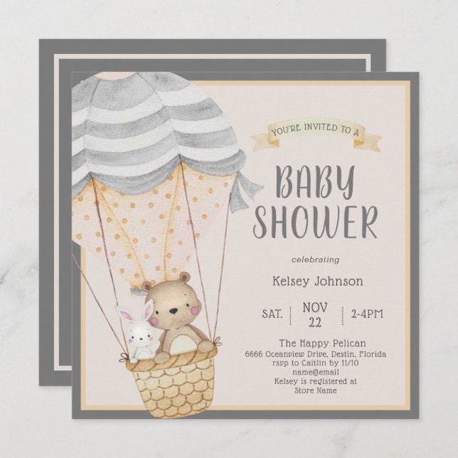 Invitation Cute Neutral Bois Zoo Animaux Baby shower (Devant / Derrière)
