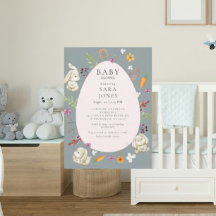 Invitation Cute Neutre Aquarelle Baby shower lapin