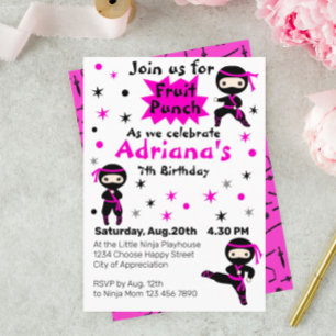 Invitation Cute Ninja Enfants Guerriers Filles Rose Anniversa