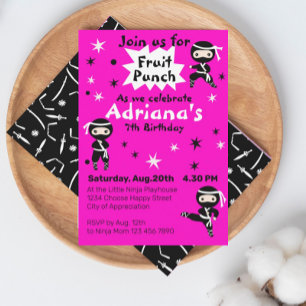 Invitation Cute Ninja Filles guerrières rose fête d'anniversa